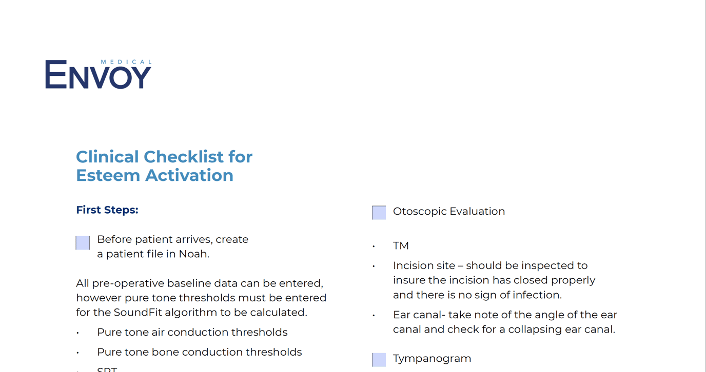 Clinical Checklist for Esteem® Activation
